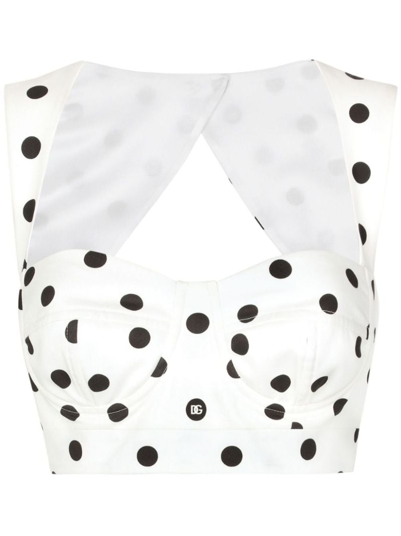 White Polka Dot-print Corset Top