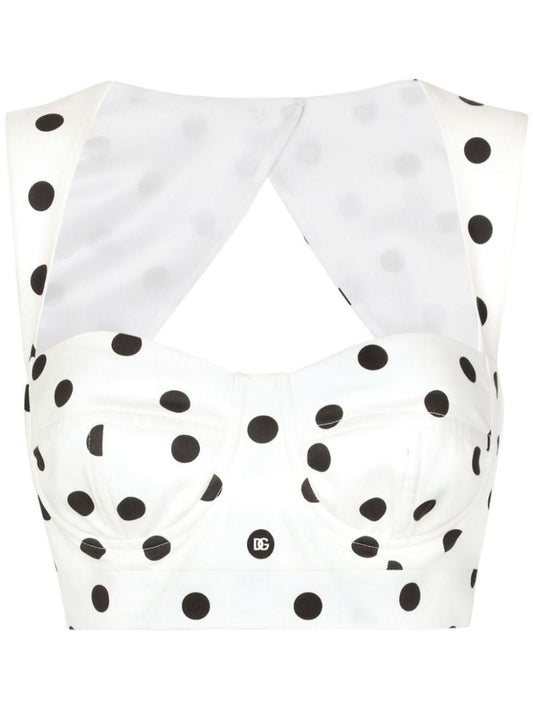 White Polka Dot-print Corset Top