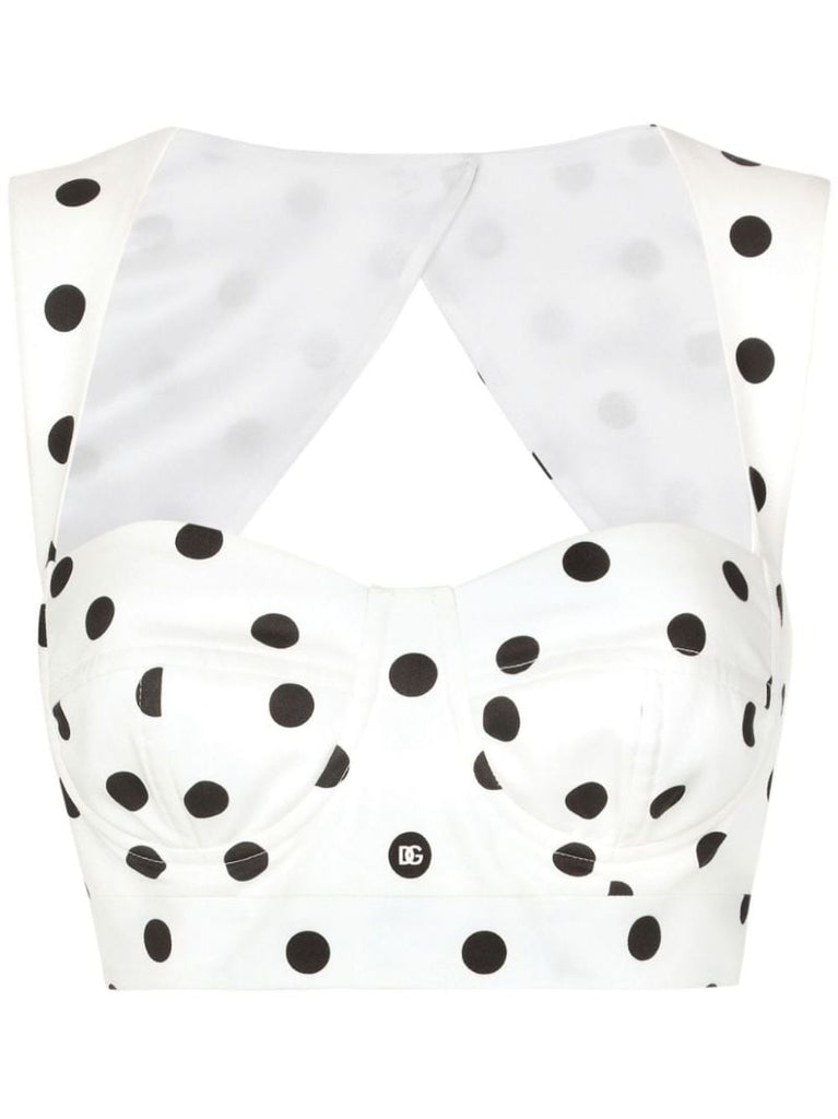 White Polka Dot-print Corset Top