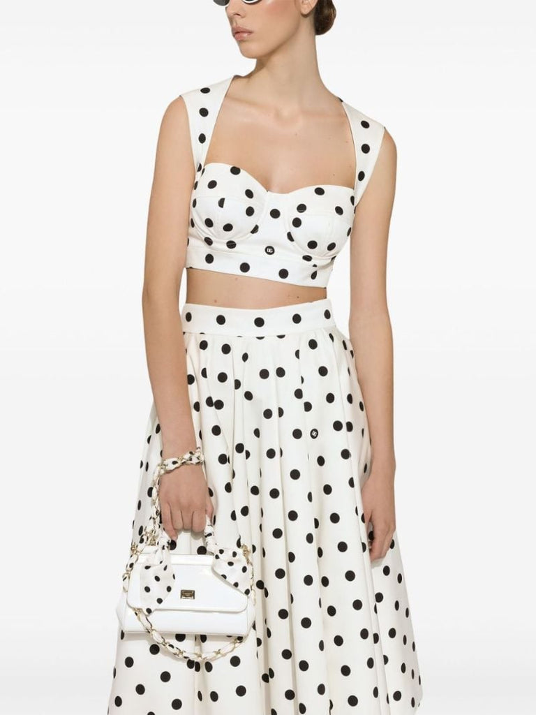 White Polka Dot-print Corset Top