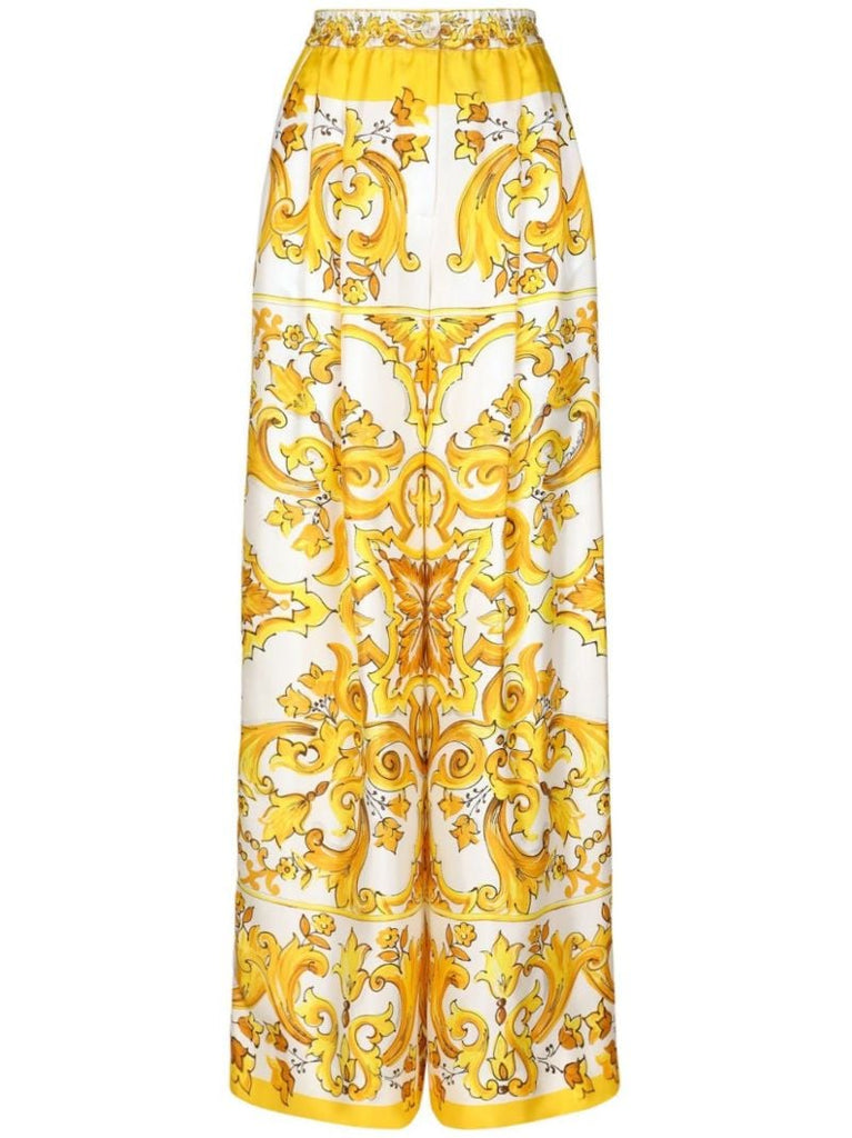 Majolica-print Wide-leg Trousers