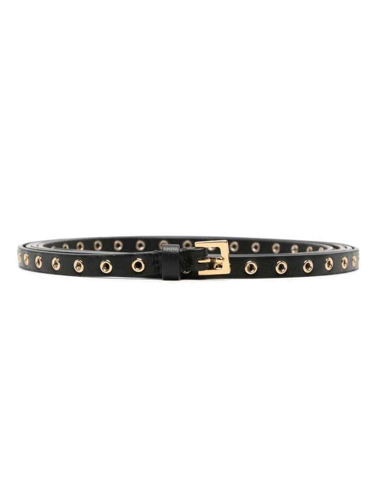 Black Eyelet Detailing Leather Belt