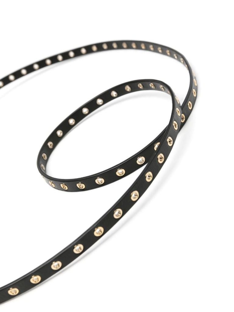 Black Eyelet Detailing Leather Belt