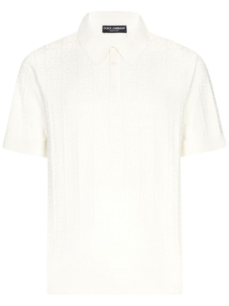 Monogram-jacquard Silk Polo Shirt