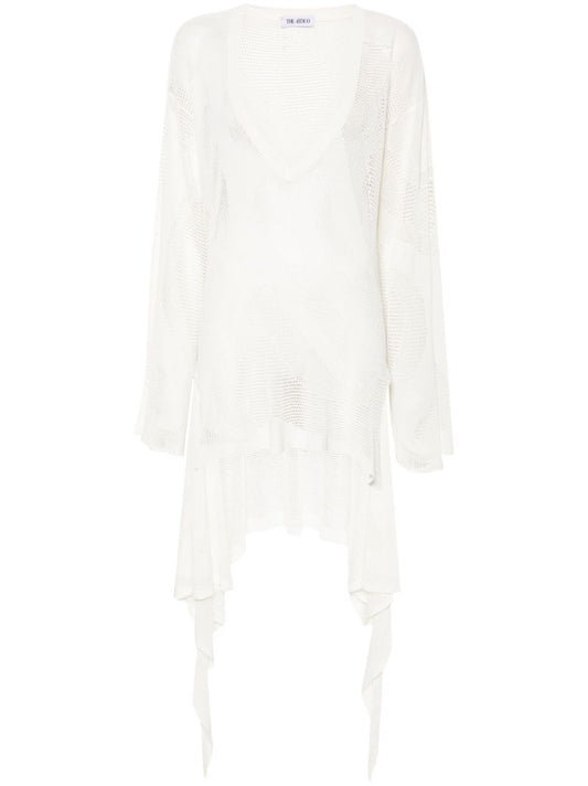 White Open-knit Mini Dress
