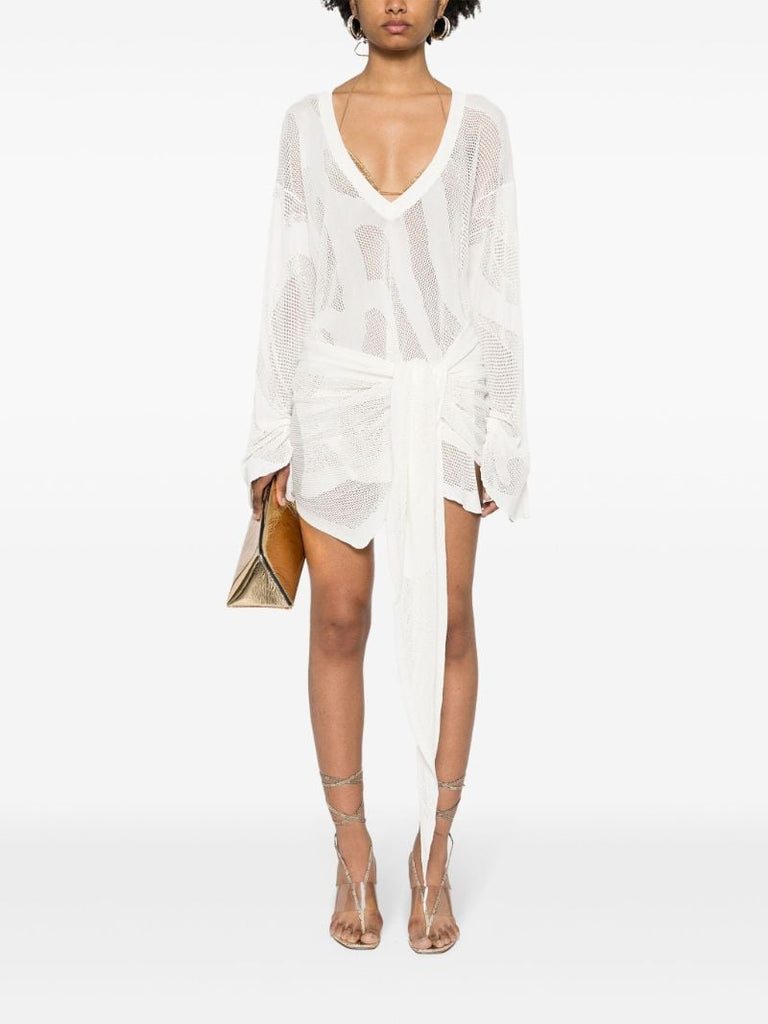 White Open-knit Mini Dress