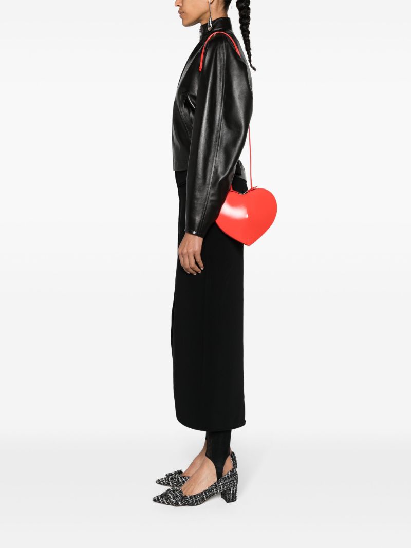 Red Heart Shaped Leather Crossbody Bag
