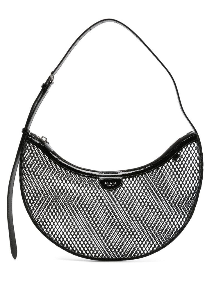 Black Mesh Design Half-moon Shoulder Bag