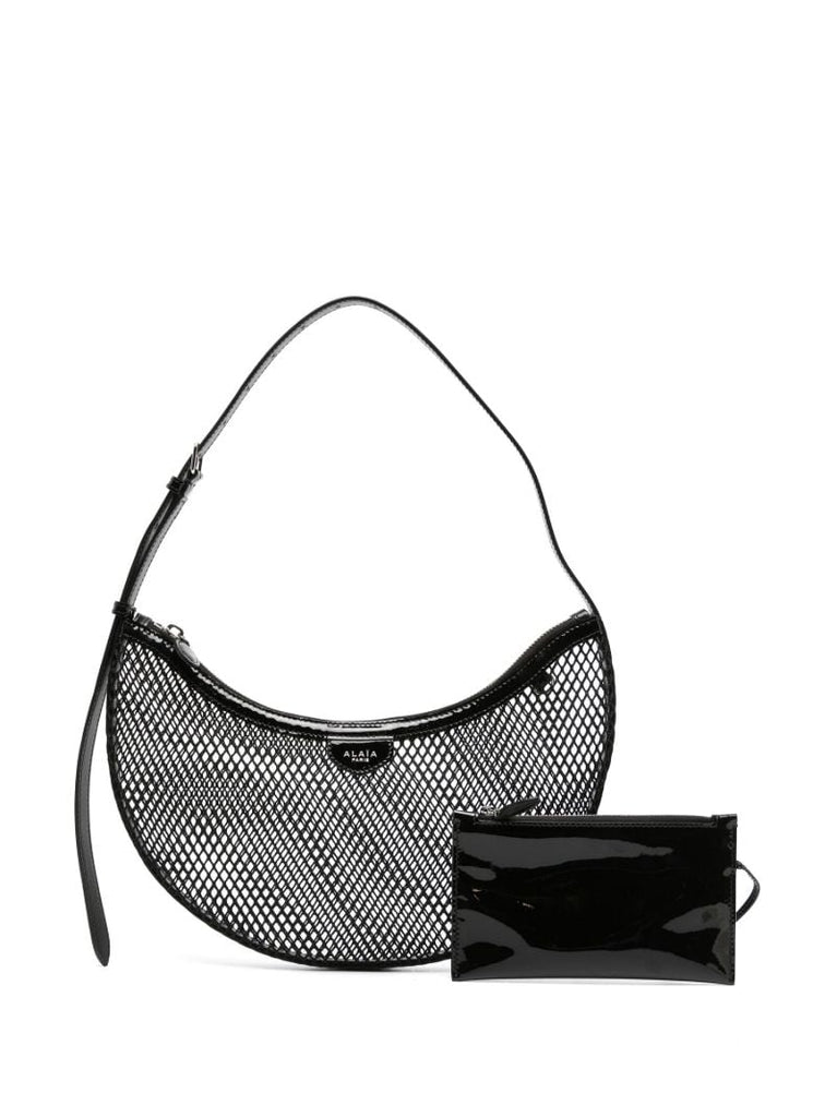 Black Mesh Design Half-moon Shoulder Bag