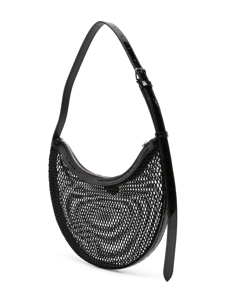 Black Mesh Design Half-moon Shoulder Bag