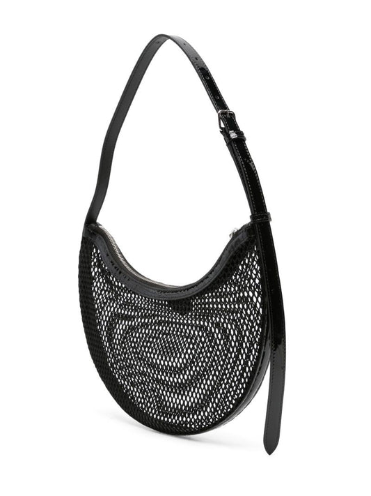 Black Mesh Design Half-moon Shoulder Bag