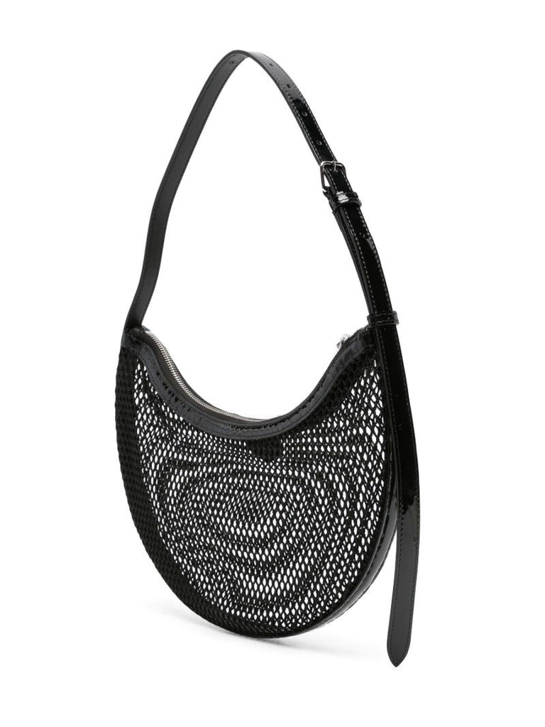 Black Mesh Design Half-moon Shoulder Bag