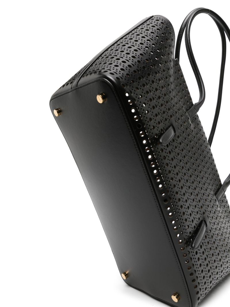 Black Perforated Leather Tote Bag