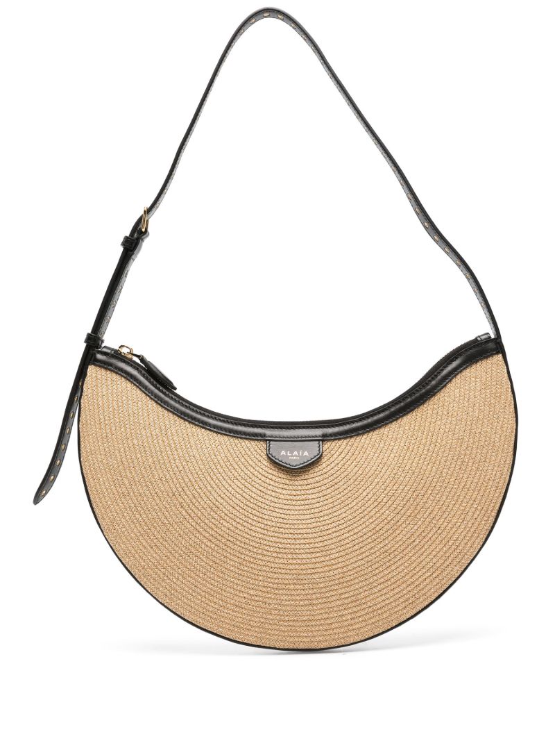 Beige Half-moon Woven Shoulder Bag