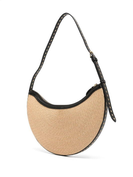 Beige Half-moon Woven Shoulder Bag