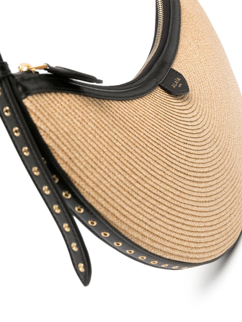 Beige Half-moon Woven Shoulder Bag