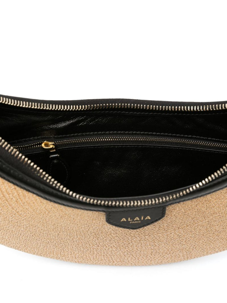 Beige Half-moon Woven Shoulder Bag
