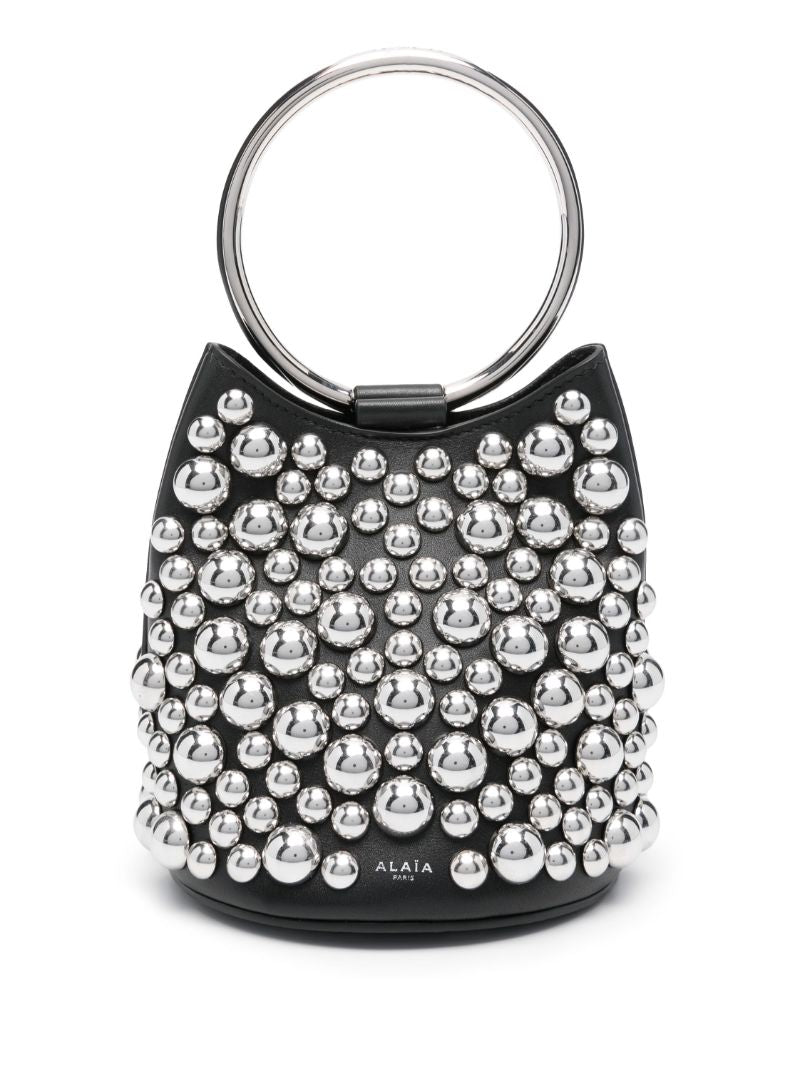 Black Ring Mini Leather Bucket Bag