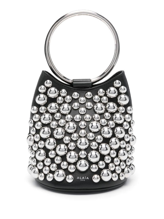 Black Ring Mini Leather Bucket Bag
