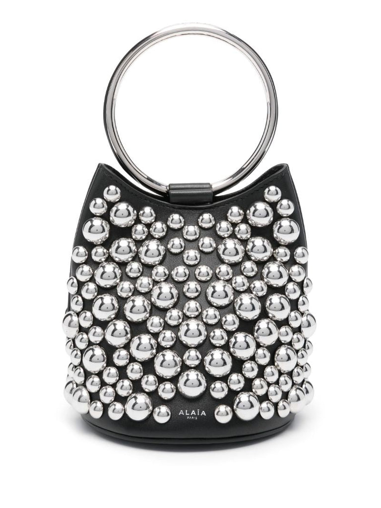 Black Ring Mini Leather Bucket Bag