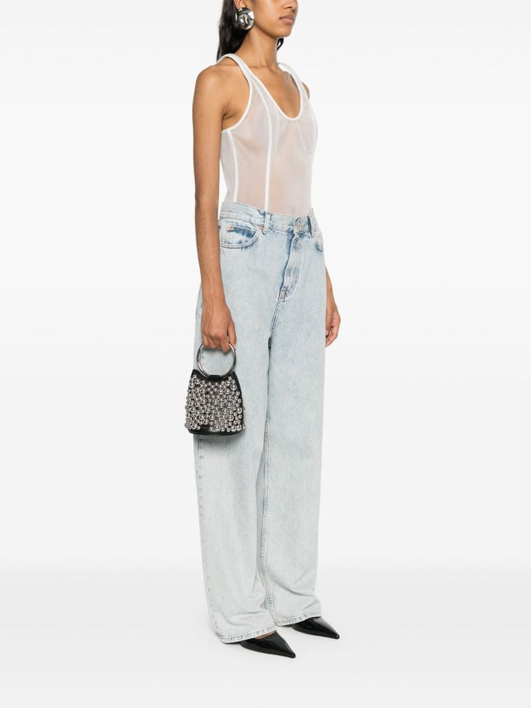 Black Ring Mini Leather Bucket Bag