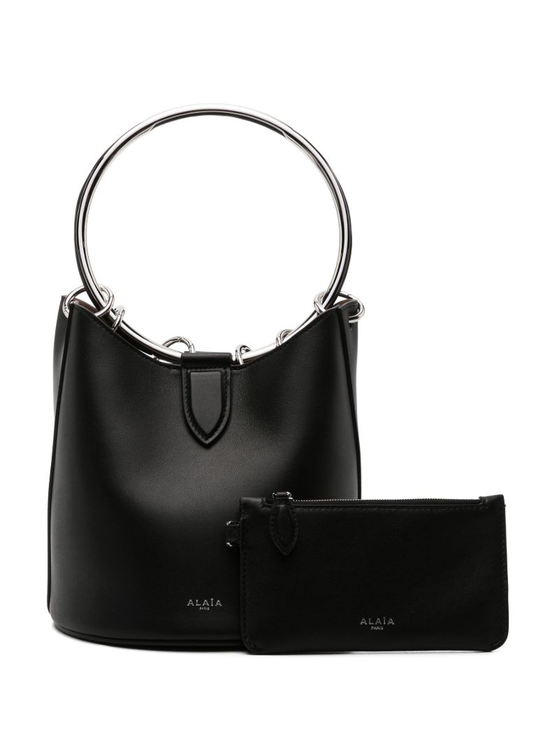 Black Metal Loops Leather Bucket Handbag