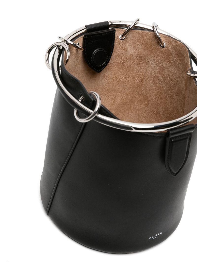 Black Metal Loops Leather Bucket Handbag
