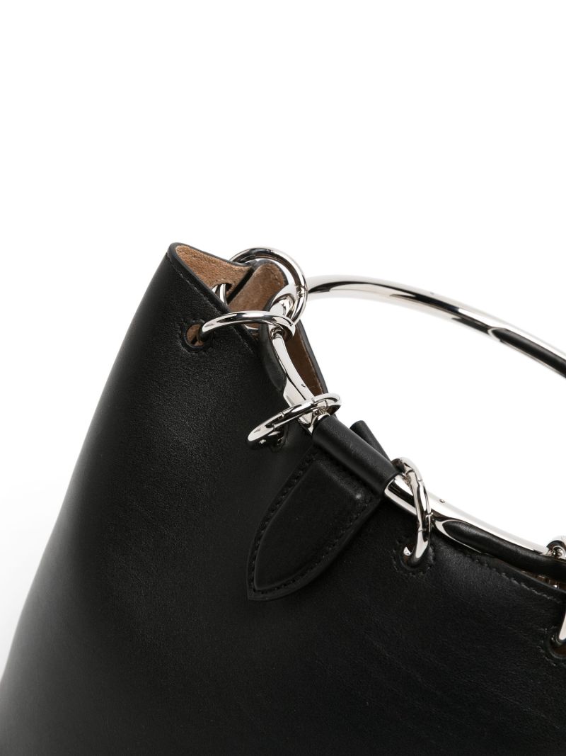 Black Metal Loops Leather Bucket Handbag