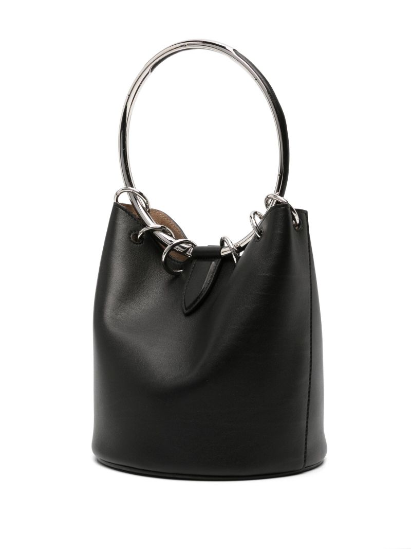 Black Metal Loops Leather Bucket Handbag