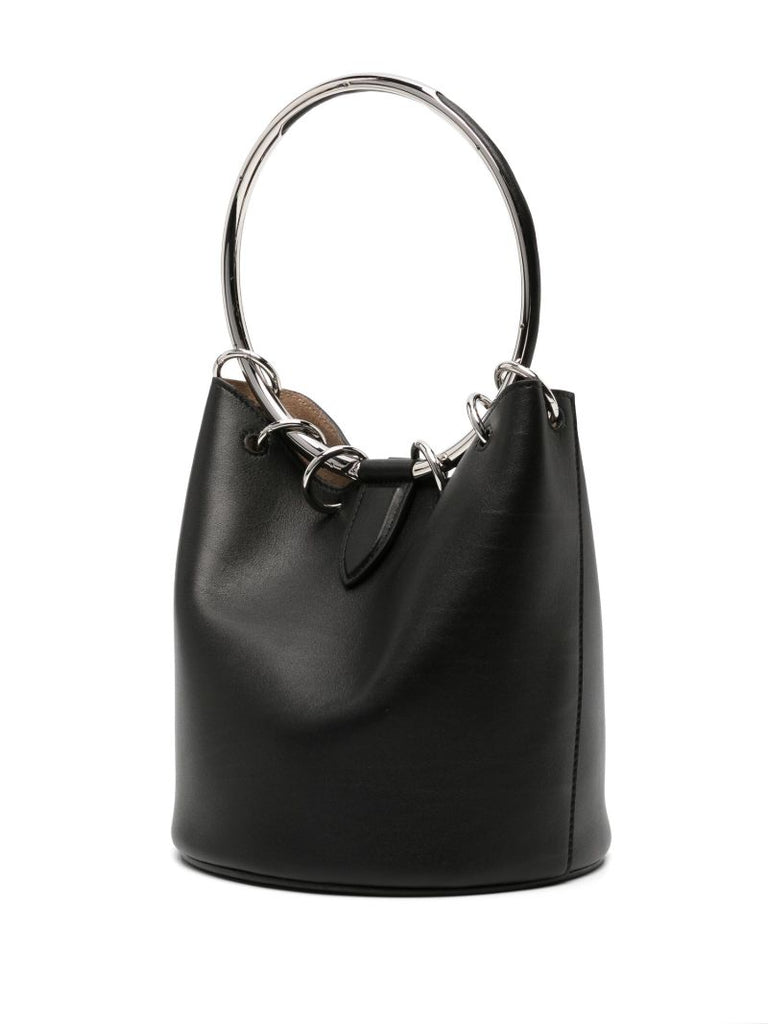 Black Metal Loops Leather Bucket Handbag