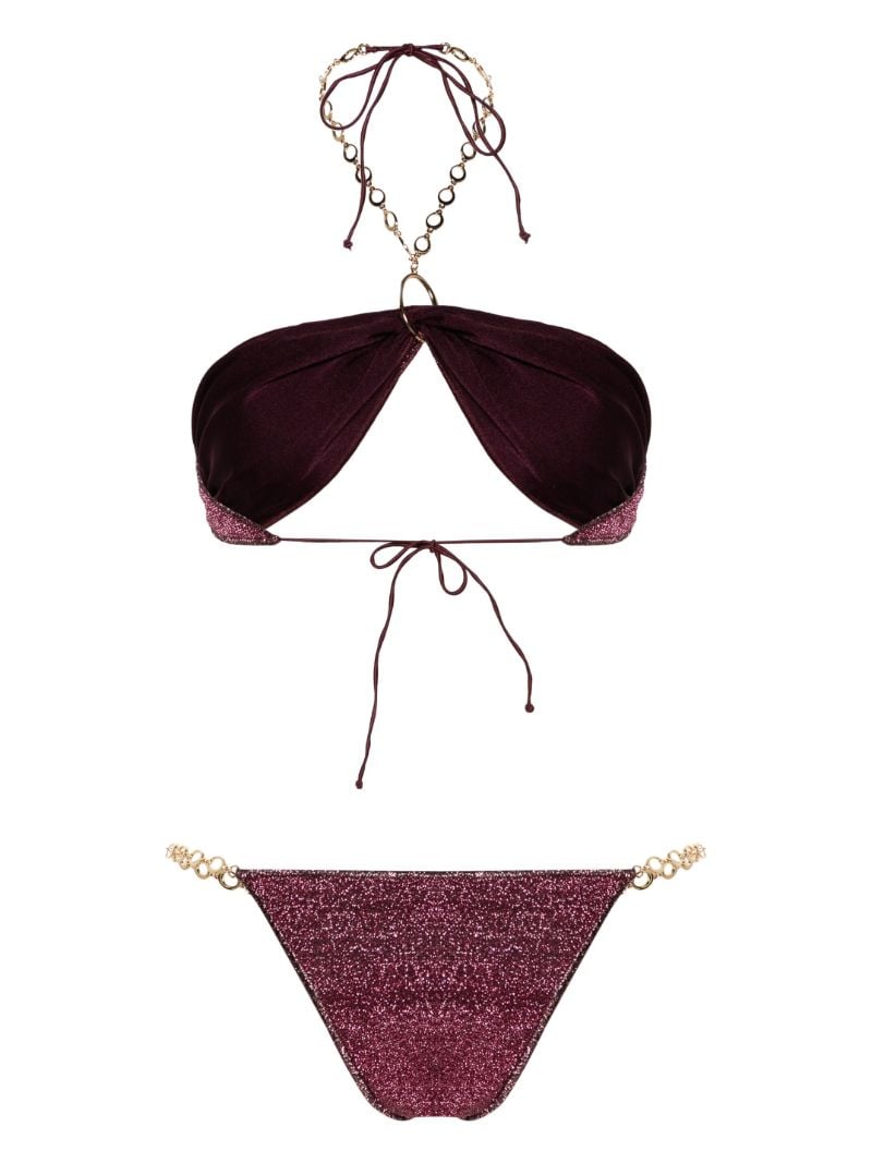 Red Chain-detail Bandeau Bikini Set