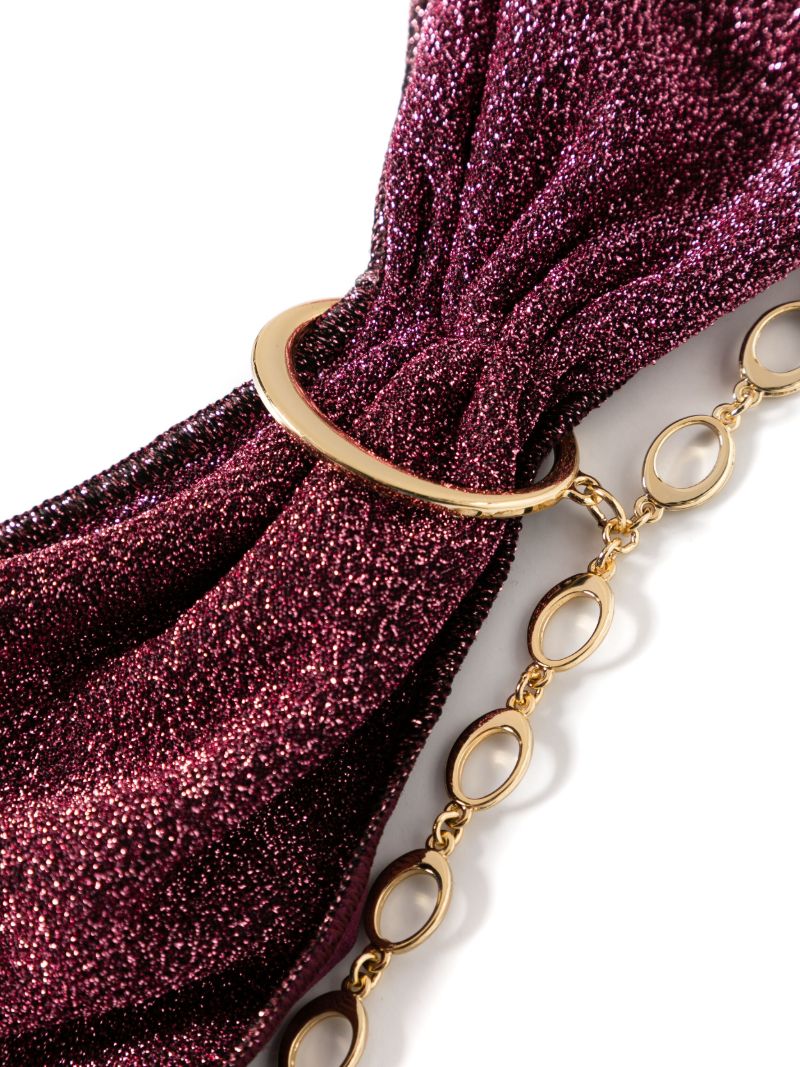 Red Chain-detail Bandeau Bikini Set