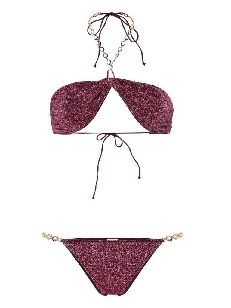 Red Chain-detail Bandeau Bikini Set