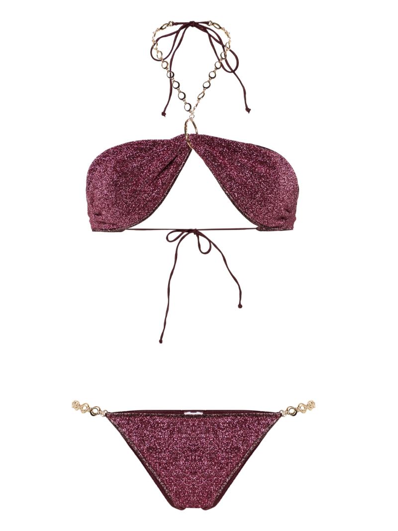 Red Chain-detail Bandeau Bikini Set