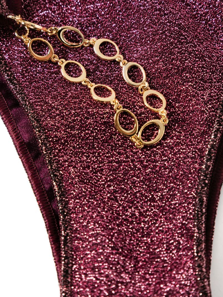 Red Chain-detail Bandeau Bikini Set