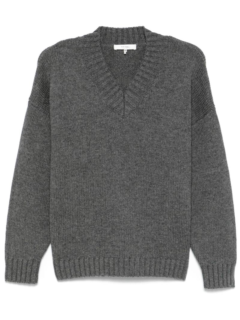 Grey Chunky-knit V-neck Sweater
