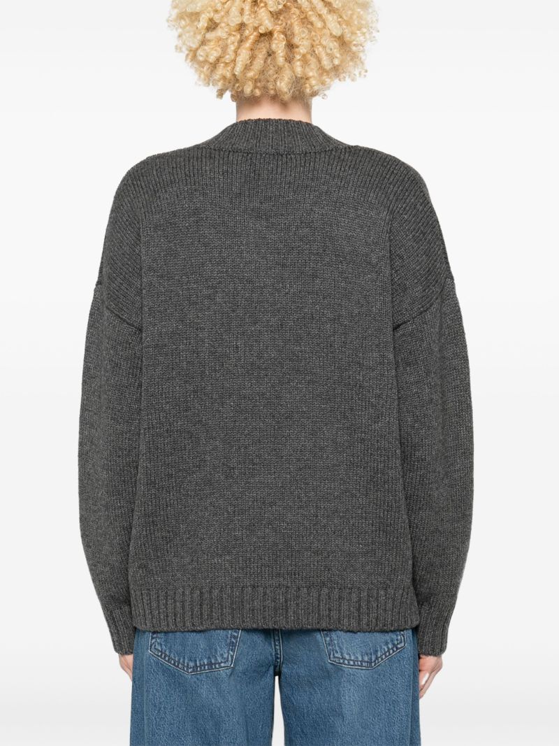 Grey Chunky-knit V-neck Sweater