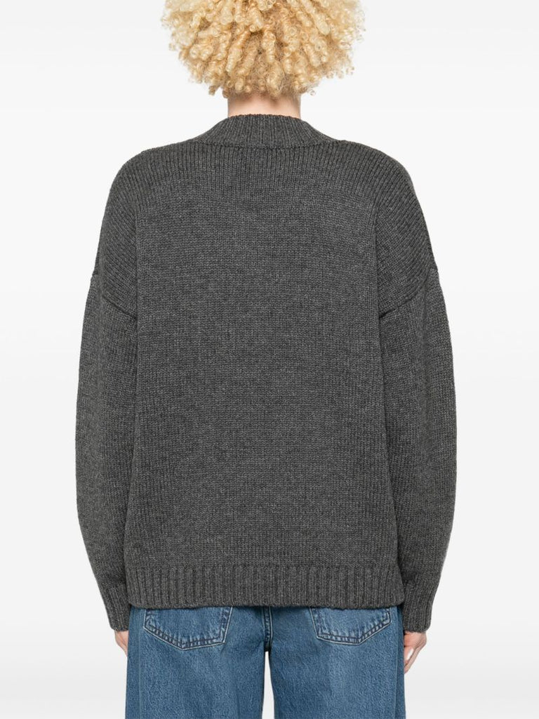 Grey Chunky-knit V-neck Sweater