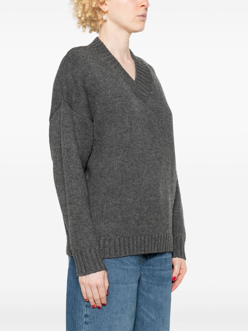 Grey Chunky-knit V-neck Sweater
