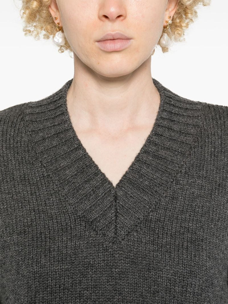 Grey Chunky-knit V-neck Sweater