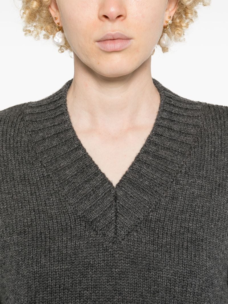 Grey Chunky-knit V-neck Sweater