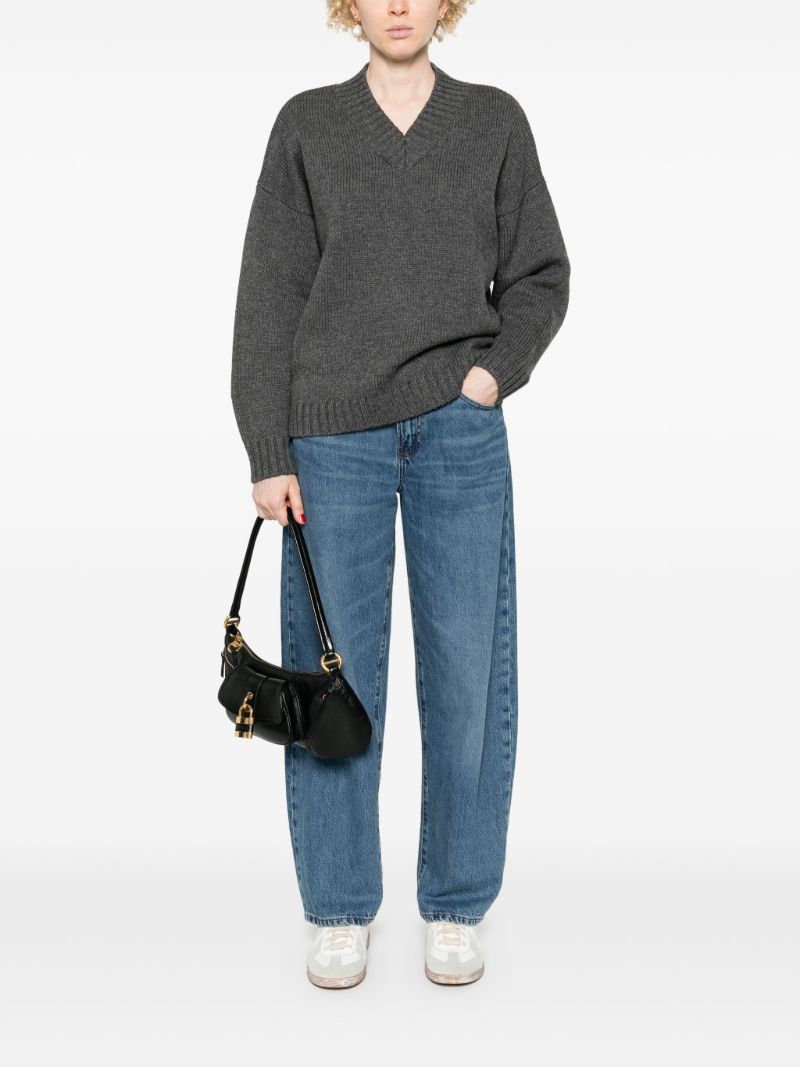 Grey Chunky-knit V-neck Sweater