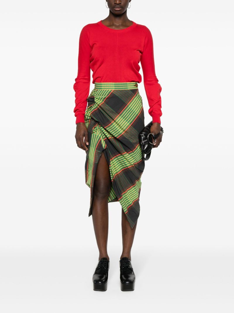Green Combat Tartan-print Asymmetric Skirt