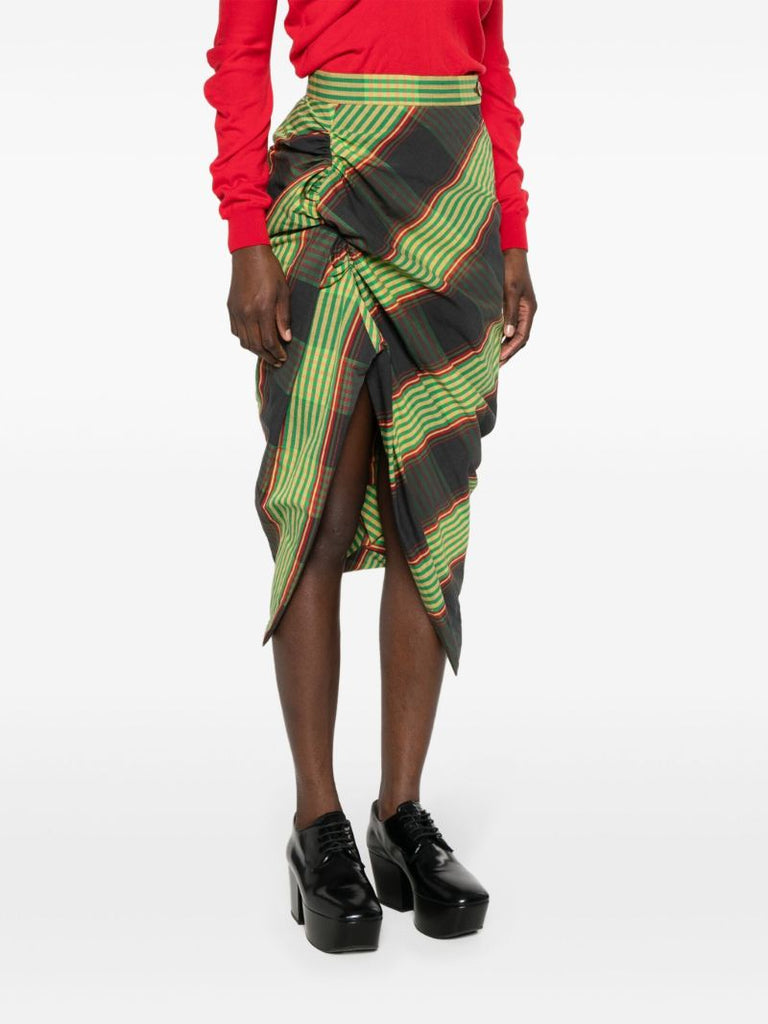 Green Combat Tartan-print Asymmetric Skirt