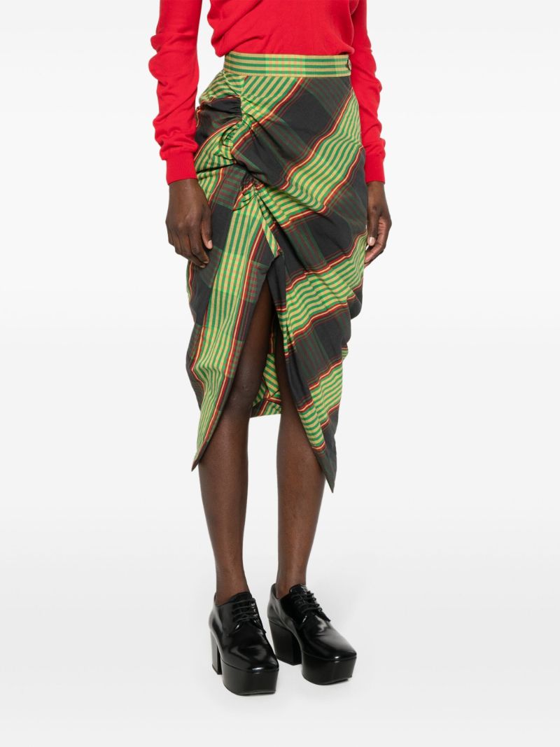 Green Combat Tartan-print Asymmetric Skirt