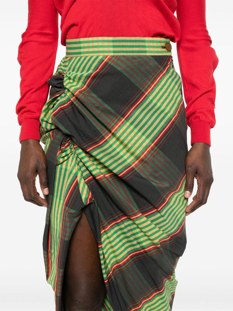Green Combat Tartan-print Asymmetric Skirt