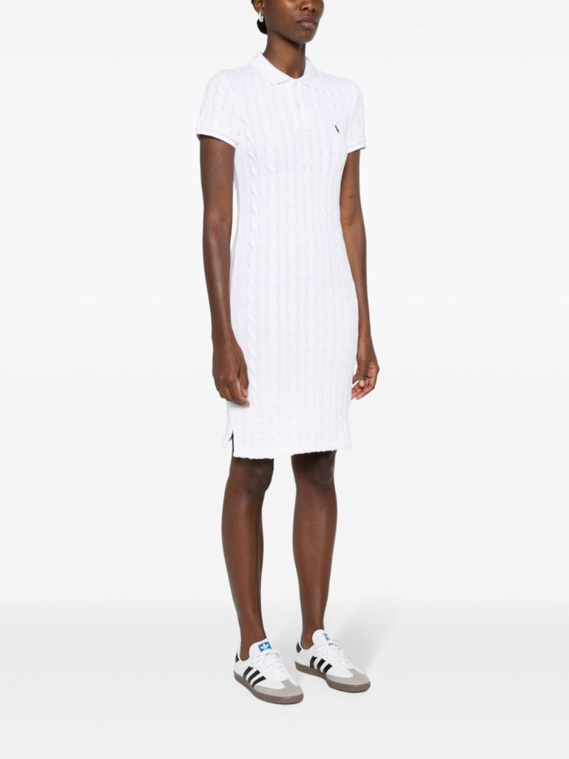 White Cable-knit Cotton Polo Dress