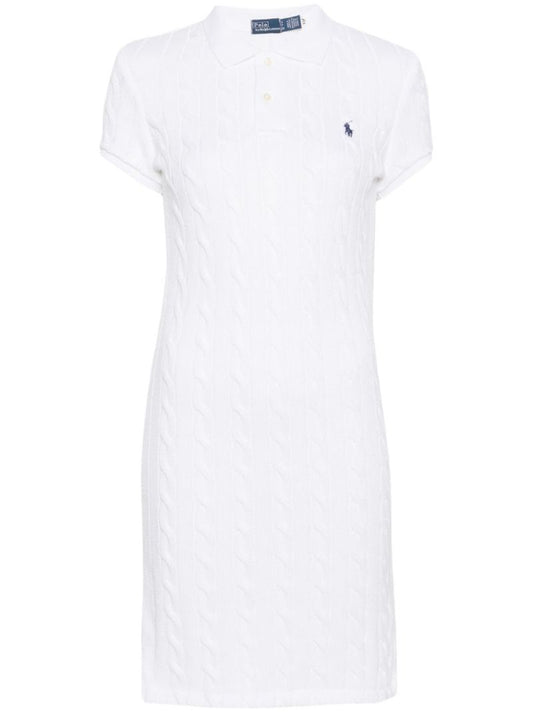 White Cable-knit Cotton Polo Dress