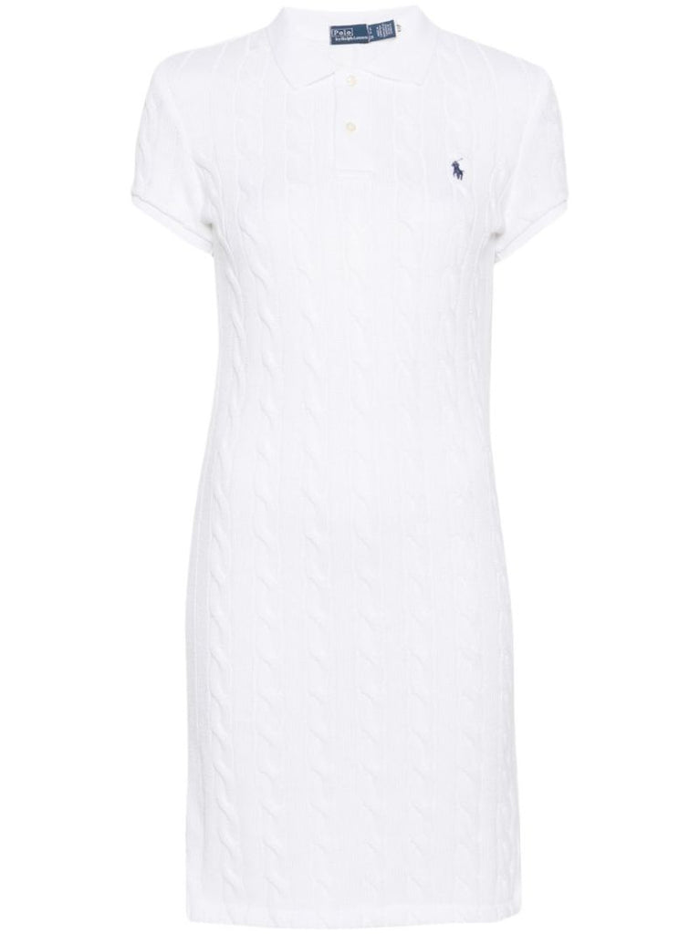 White Cable-knit Cotton Polo Dress