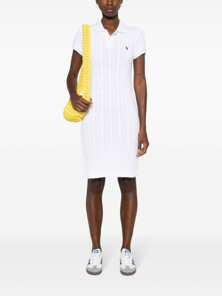 White Cable-knit Cotton Polo Dress